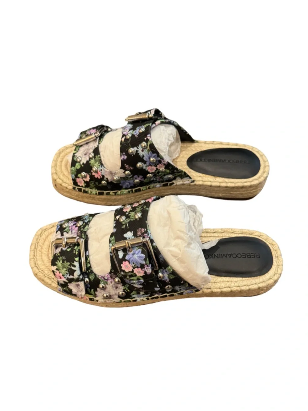 Rebecca Minkoff Jodi Espadrille Sandal Black Flower Print Size 7.5 NEW with Box